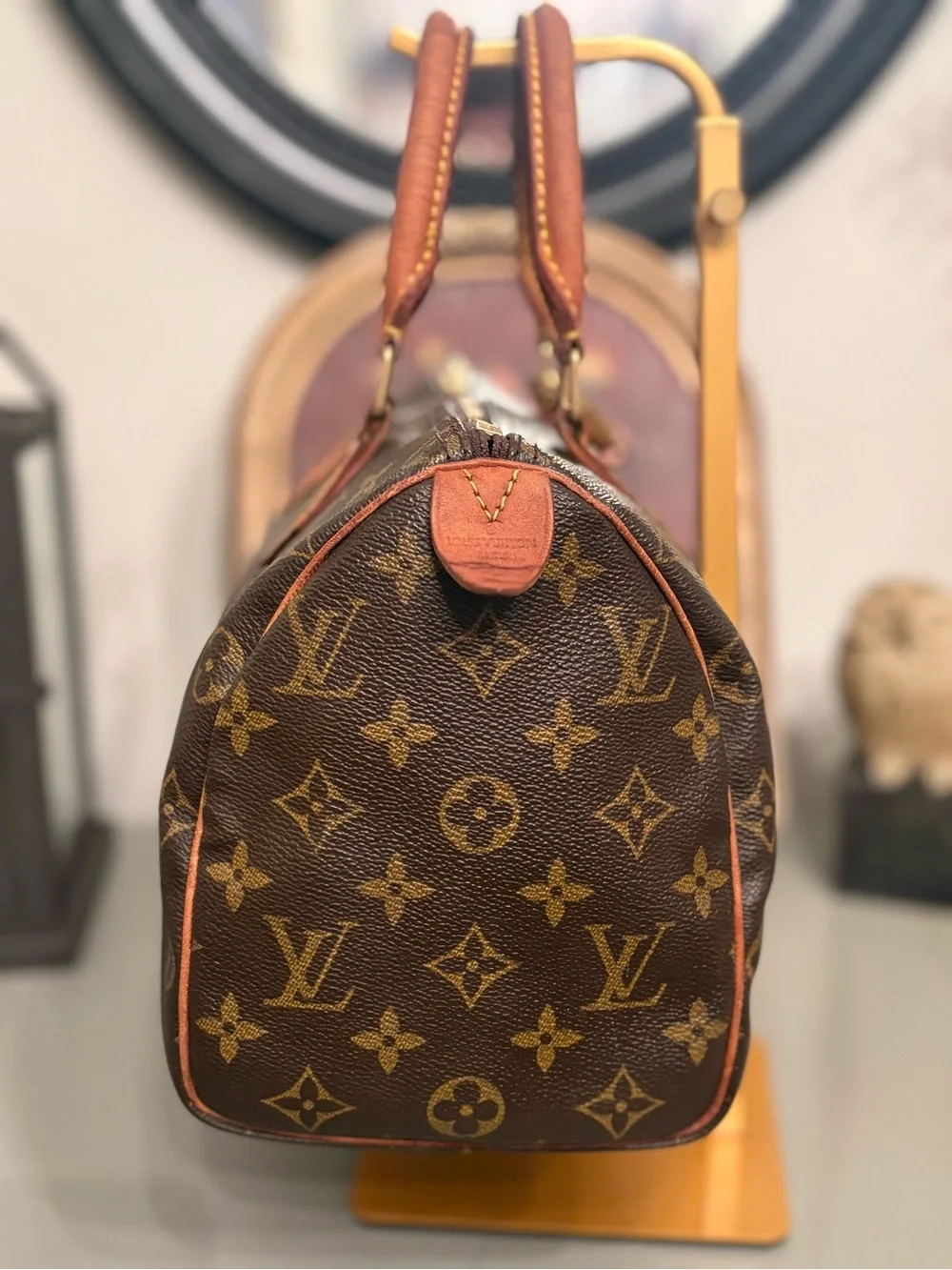 Louis Vuitton Brown Monogram Canvas Top-Handle Bag with Tan Trim